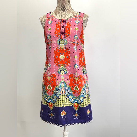 MAEVE for ANTHROPOLOGIE Red and Pink ORAVA mod floral shift dress size 4 - Picture 10 of 16